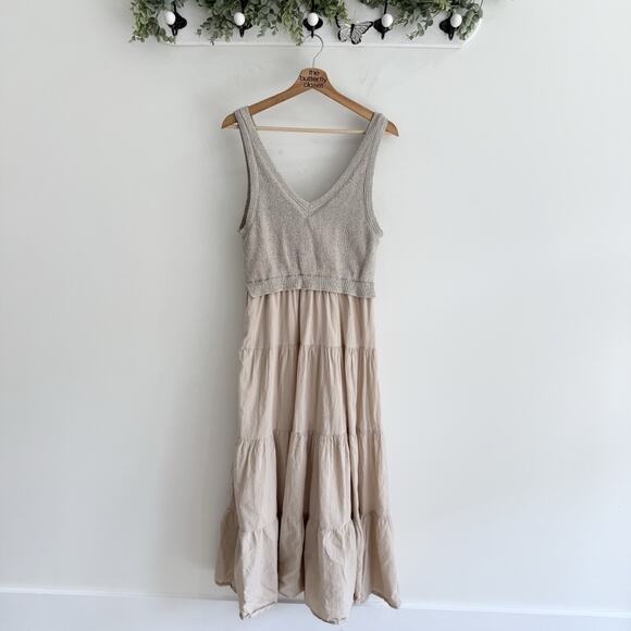 En Saison Alwin V-Neck Midi Dress Mixed Media Sweater Poplin Womans mediu HH4041 - Picture 1 of 4